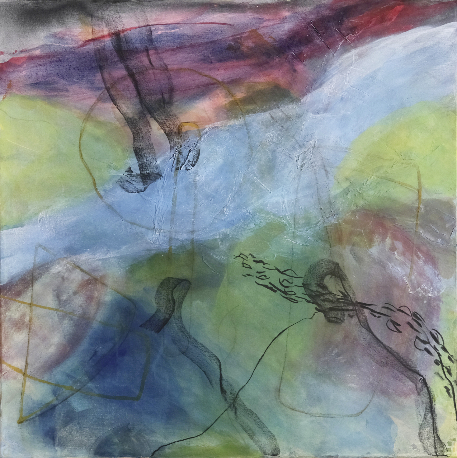 Der Fluss des Lebens (2019), 90 x 90 cm, Acryl und Kohle/Leinwand